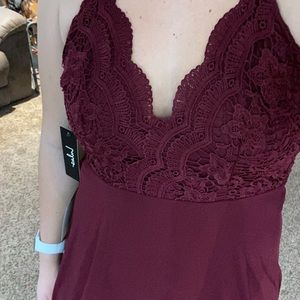 Lulus Maroon Lace V-Neck Long Dress